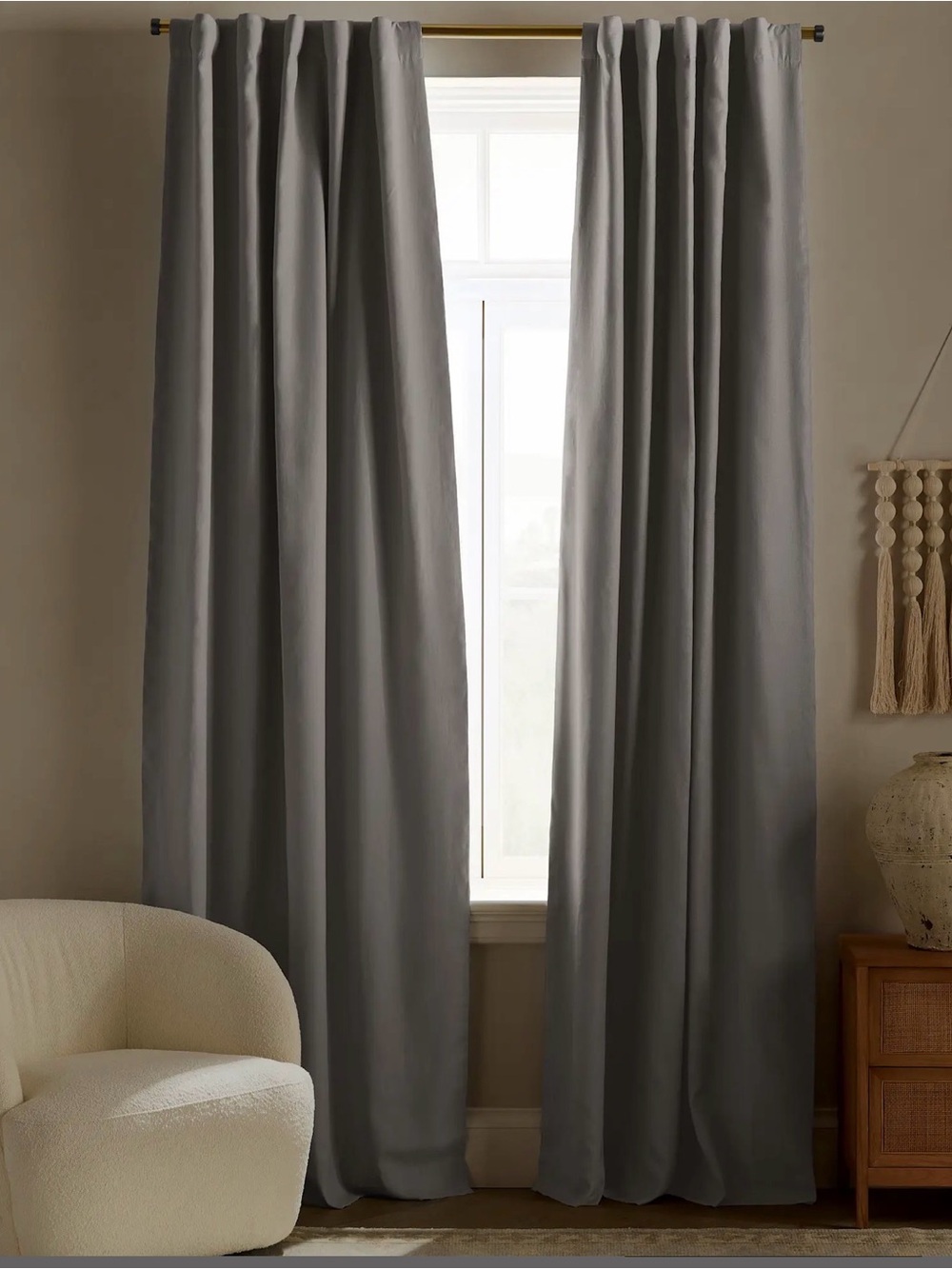 Quince European Linen True Blackout Curtain Panel in Grey 96x84
